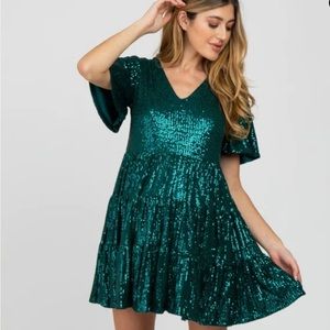 Pink blush Ricarica green sequins maternity dress